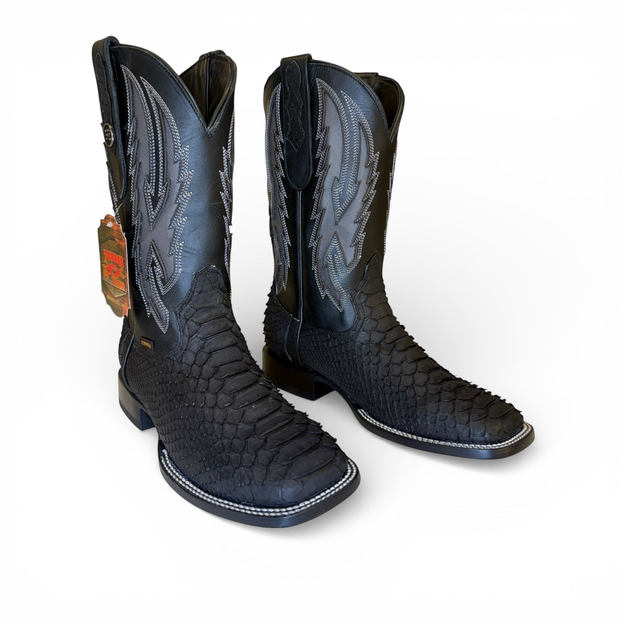 Sq. Toe Genuine Python - Full Black