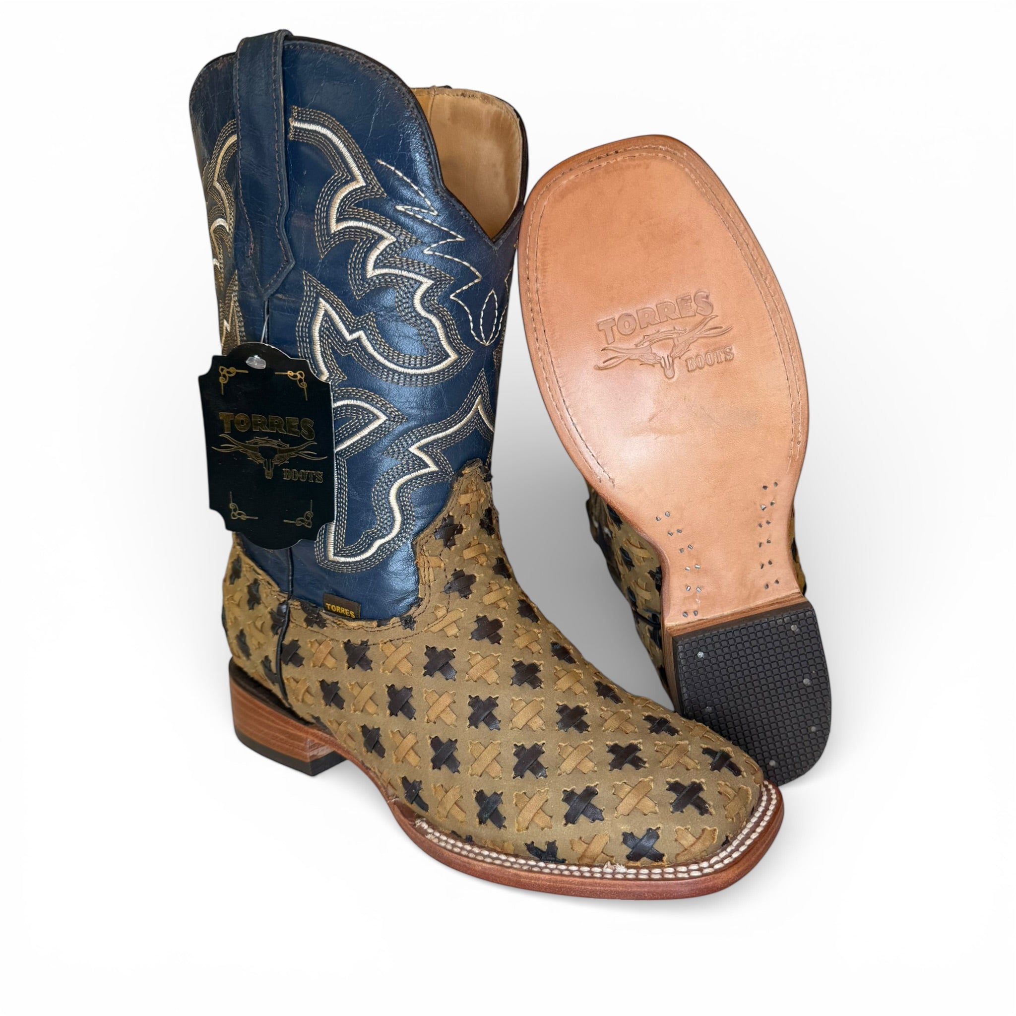 Sq. Toe - Handwoven Cross Honey/Dark Brown