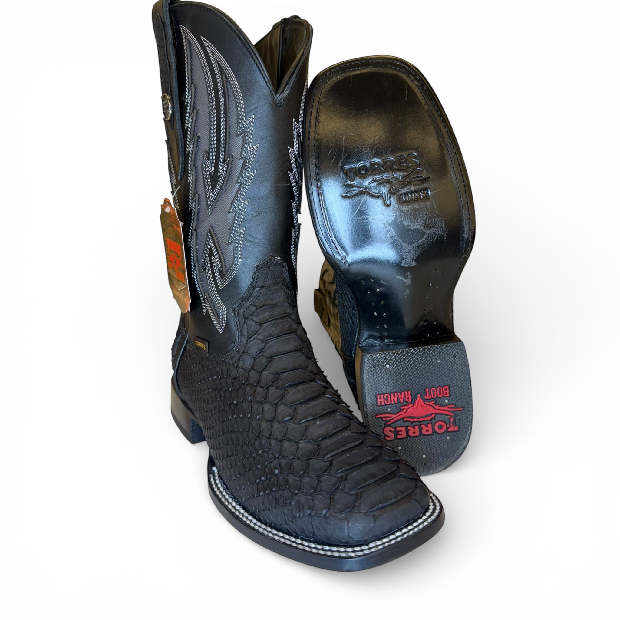 Sq. Toe Genuine Python - Full Black