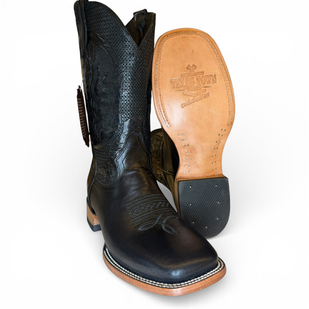 The Blackstone - Black Leather Sq. Toe