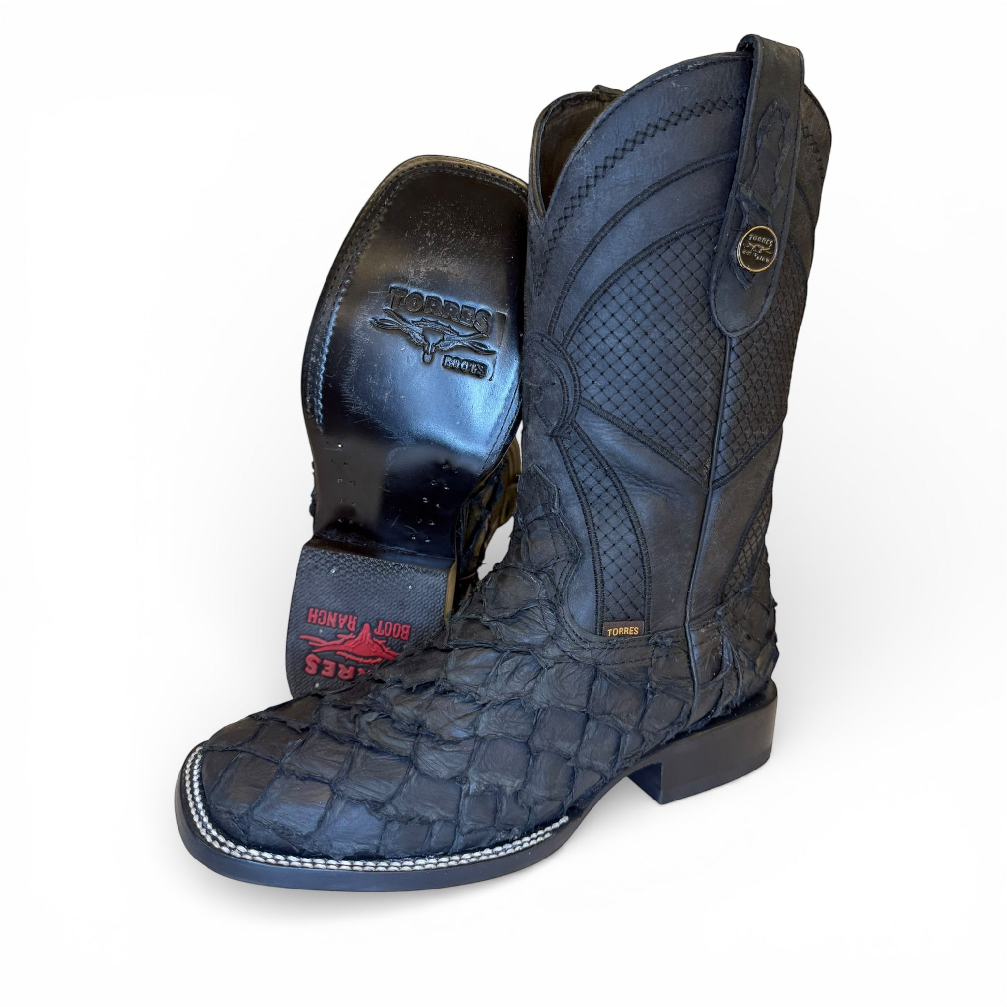 Sq. Toe Genuine Piraruccu - Black Obsidian